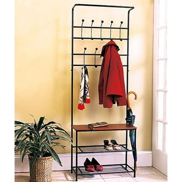 Fashion Garment Rack Finefurniture Entryway Coat and Shoe Rack with 18 Hooks and 3-Tier Shelves Bag Clothes Umbrella and Hat Rack with Hanger Bar Fashion Garment Rack Finefurniture Entryway Coat and Shoe Rack with 18 Hooks and 3-Tier Shelves Bag Clothes Umbrella and Hat Rack with Hanger Bar